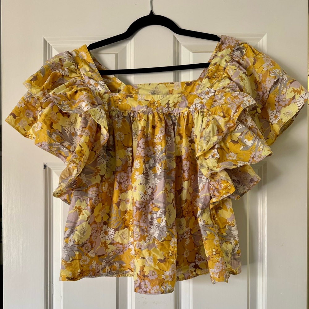 Stella Nova Floral Ruffle Yellow Top EU size 34/ size 2-4